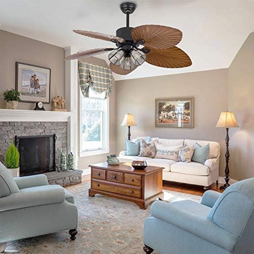 Miniatura 3 de Palm Island Bali Breeze - Ventilador de techo, cinco hojas de palmera, estilo tropical, 52 pulgadas, bronce, con interruptor de cuerda, 3 luces