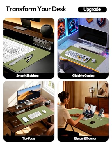Image of YSAGi Leather Desk Protector, Office Mat, Large Mouse Mat, Non-Slip PU Leather Blotter, Laptop Pad, Waterproof Writing Pad for Office and Home (Green, 35.4 inch x 17 inch)