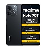 realme Note 70T Smartphone 4+256 GB, Batteria da 6.000 mAh, Ricarica rapida da 15 W con carica inversa da 6 W, 24 GB di RAM dinamica, Display con comfort visivo da 90 Hz, nero Black 4+256