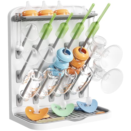 Image of Lifewit Large Baby Bottle Drying Rack, 15 Hooks Vertical Rack Dryer with Removable Pacifiers Box, Drip Tray, Space Saving Countertop Holder Organizer for Weighted Straws, Pump Parts