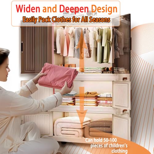 Image of EXVITO 2 Tier Stackable Kitchen Storage Drawer Organizer Cabinet with Transparent Doors, Multi-Layer Storage Bin, Space-Saving Pantry Organizer, Cupboard for Clothes, Storage Rack - Off White