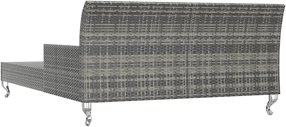vidaXL Daybed, 2-Person Outdoor Garden Sun Bed with Cushions and 2 Side Tables, Outdoor Lounge Bed for Pool Garden Patio, Poly Rattan Gray