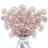 24 Pieces Glitter Christmas Picks Ornaments Decorative Sticks Candy Picks Curly Sprays Twigs for Christmas Tree Branches Vase Fillers Crafts Wreath Garland Party Wedding Holiday (24, Rose Gold)