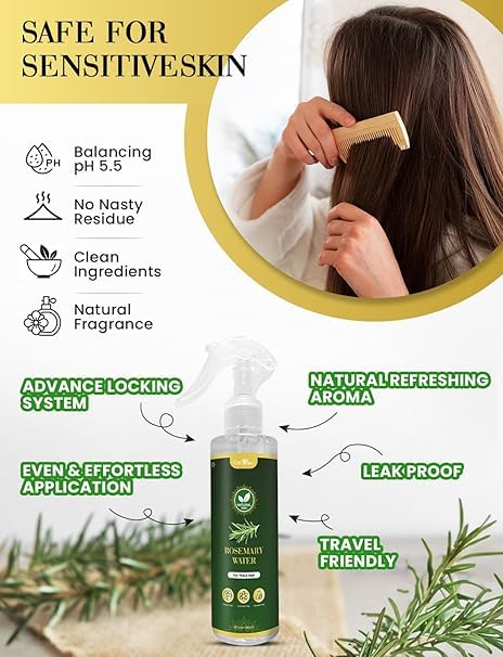 Miniatura 5 de Spray de agua de romero para el crecimiento del cabello  Agua de romero 100% natural  Revitalizador del cuero cabelludo  Promueve el crecimiento del