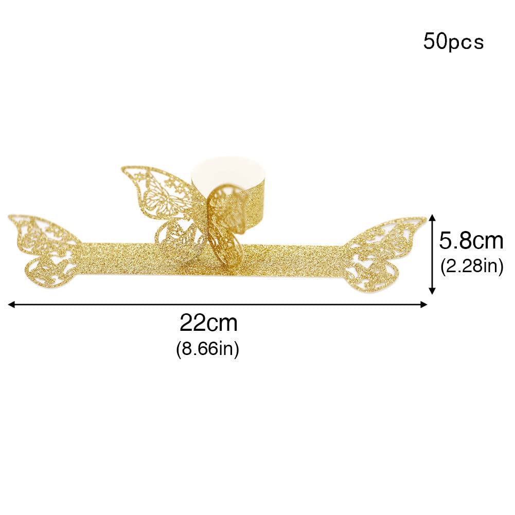50 Anneaux De Serviette Papillon Sylbx - En Papier Perlé Rose - Pour Décoration De Table