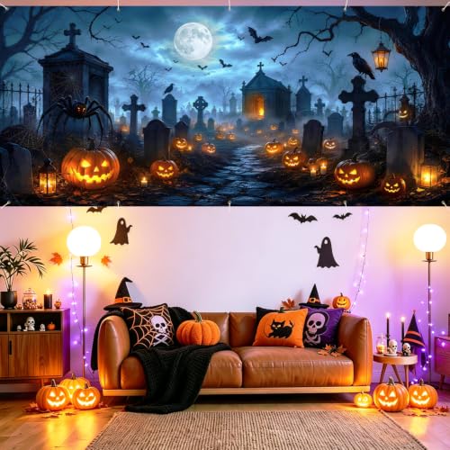 Image of Halloween Garage Door Decorations 7 x 16 ft, Cemetery Cover