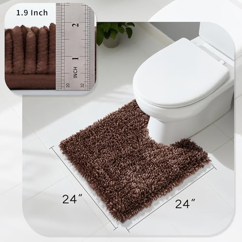 Image of Yimobra Toilet Rugs U Shaped Washable, Extra Thick Soft Absorbent Chenille Contour Bathroom Rugs for Toilet 24x24 Inch, Quick Dry Non Slip Toilet Mat for Bath Floor, Brown