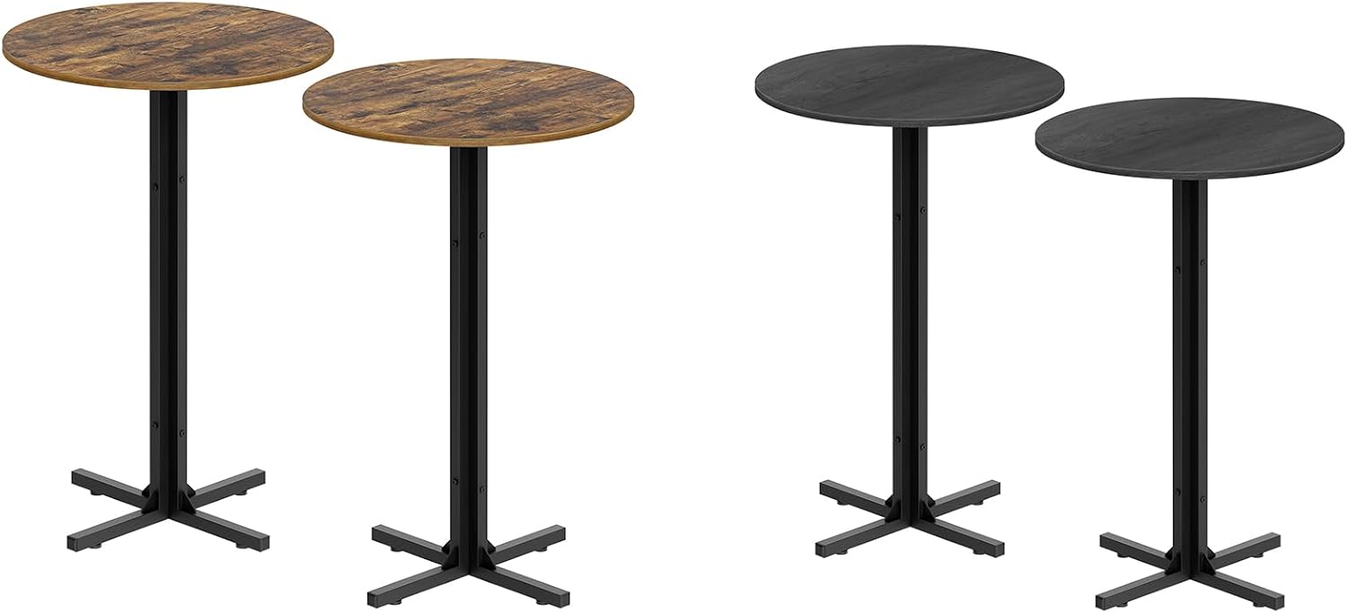 Round Bar Table Set of 2, Counter Height Pub Table, Versatile Use, for Dining Room, Kitchen, Bar, BT10L2BR-BT10L2BB