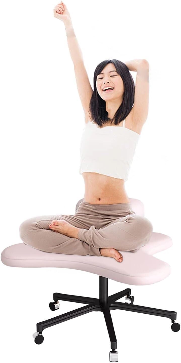 Adjustable Kneeling Chair with 2 Cushions, Cross Legged Office Stool with Wheels, 300 Lbs Capacity, Yoga & Meditation Chair