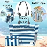 LUKIUP Torba plażowa dla rodziny, XL torba łazienkowa z mini torbą kąpielową, torba plażowa na zakupy, na podróż, zakupy i na co dzień (czarna), niebieski