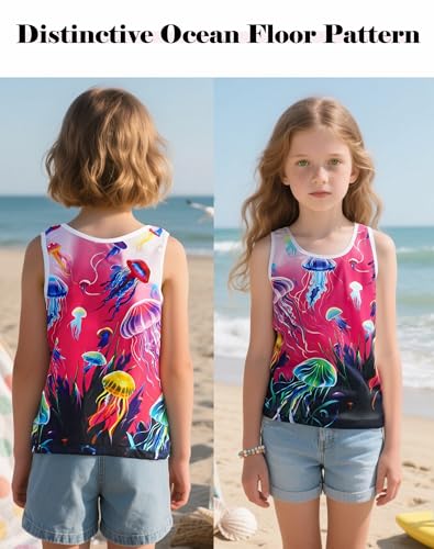 Image of AMYNICE Girls Tank Tops Kids Crewneck Sleeveless Shirts Quick Dry Active Jellyfish Athletic Lightweight Cute Beach Top 2-8T