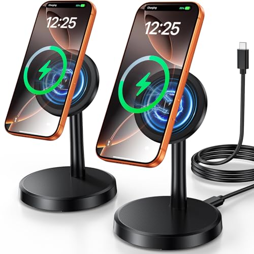 Magnetic Wireless Charger iPhone, 2 Pack 15W Fast Mag-Safe Charger Stand for iPhone 17/17 Air/17 Pro/17 Pro Max 16/15/14/13/12 Series, Wireless Charging Station for Pad/AirPods