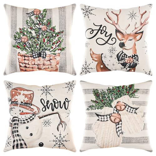 ZWOOS Kissenbezug Weihnachten, Kissen Weihnachten Modisches Rentier,...