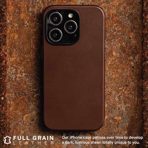 KORDIZ iPhone Leather Impact Case | Protective Case Compatible with iPhone 15 Pro Max | MagSafe & Wireless Charging | Full Grain Leather | TPE Bumper | Camera Protection (Dark Brown, 15 Pro Max) - Thumbnail 3
