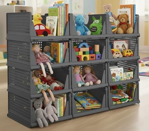 Image of MECHDEL Wardrobe Organizer for Storage /Polypropylene Foldable & Stackable Closet Basket /Cupboard Organizer for Clothes /Mounted Closet Systems (FOLDABLE BASKET-GREY, 12PCS)