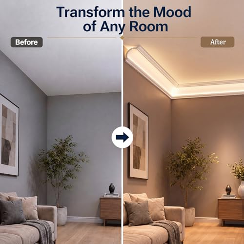 Image of Pushglossy 8 Pcs Round 47.24 inch(Total 31.5 Ft) Ceiling Crown Molding with LED Duct Kit for Seamless Ambient Waterproof Lighting Channel for Easy LED Trim Moulding Strip Installation