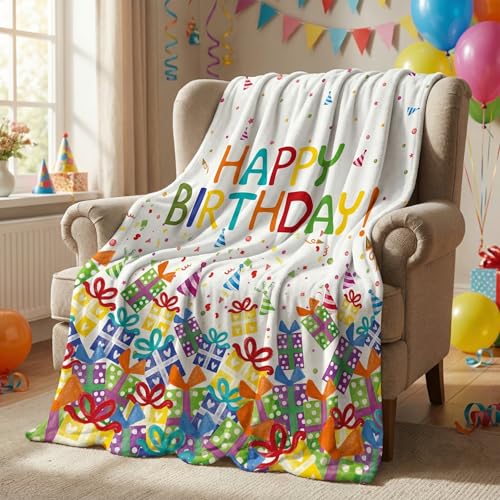 Horaldaily Birthday Blanket Throw Happy Birthday Gifts Seasonal Soft Fuzzy Plush Faux Fur Cozy Blankets for Couch Sofa Bed Lounging Ideal Gifts for Kids Adults Wife Self 50x60