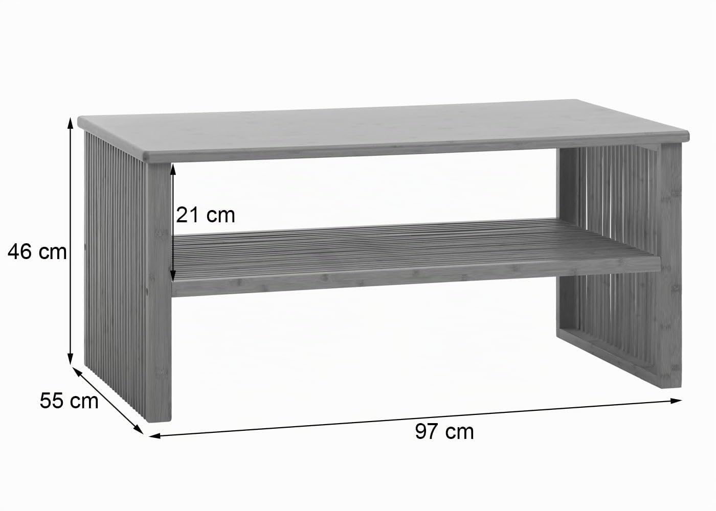 Mendler Bambus Couchtisch HWC-N80 Ablagefach 46x97x55cm | Wohnzimmertisch, Tisch, Sofatisch, Beistelltisch, FSC®-Zertifiziert