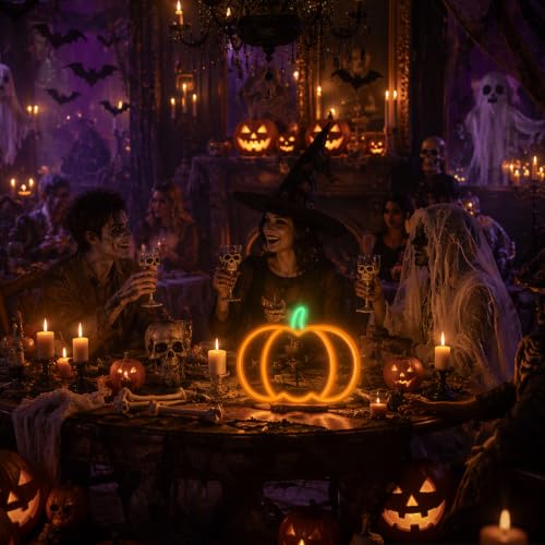 Image of MissAudrey Halloween Light Up Big Pumpkin Neon Sign Window Decor Lights