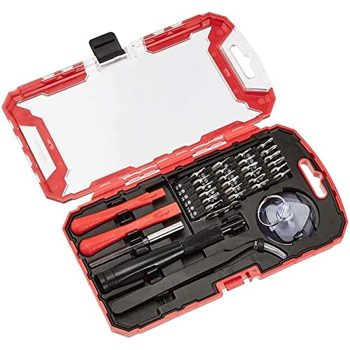 Amazon Basics Electronics Repair Screwdriver Set, Set of 32 Pieces, Red