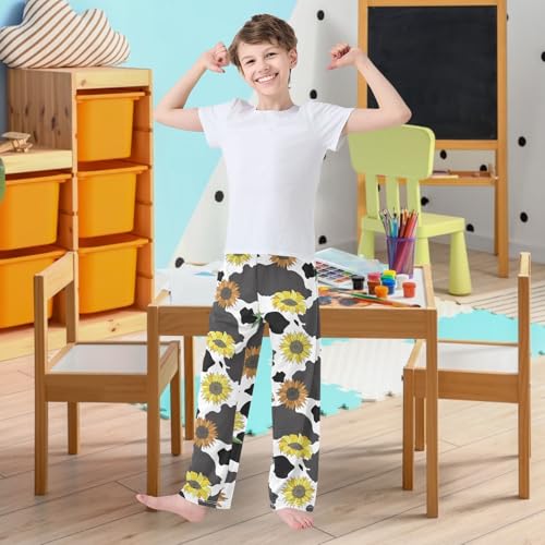visesunny Boys Pants Black White Cow Sunflower Soft Long Bottoms Jogger Pants Elastic Waist Trousers with Pockets XL2