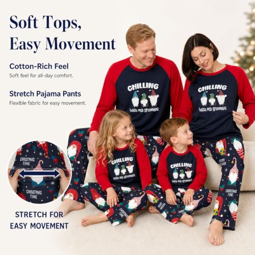 Image of IFFEI Matching Family Pajamas Sets Christmas PJ's with Letter and Plaid Printed Long Sleeve Tee and Bottom Loungewear