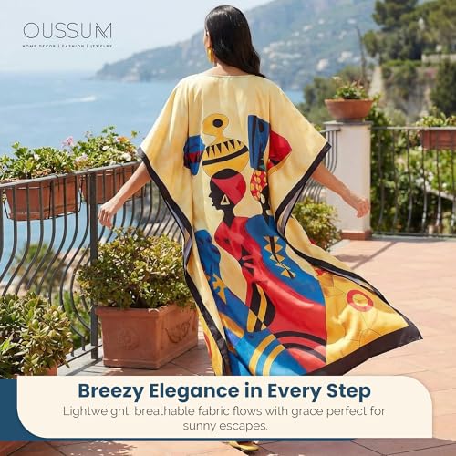 Image of Oussum Women Polyester Casual Long Plus Size Beach Caftan Cover Up Maxi Dress 1X-3X Summer Kaftan Dresses for Women