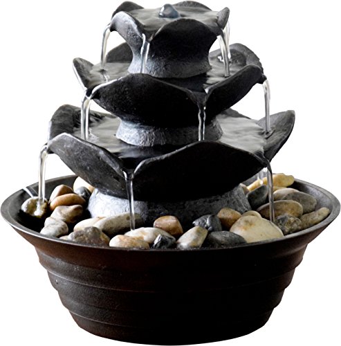dobar® Design Tischbrunnen 96410e - Zimmerbrunnen dreistufig in Steinoptik - Kleiner Springbrunnen - Dekoratives Wasserspiel für Wohnzimmer/Büro/Indoor - Zierbrunnen - 22,2 x 22,2 x 20,6 cm - Schwarz