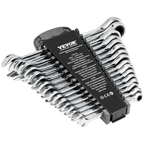 VEVOR Jeu de Clés Mixtes 16 PCs, Clés à Cliquet Métrique 8-24 mm, Ensemble de Clés en Acier Cr-V, avec Support de Rangement, pour Travaux Ménagers...