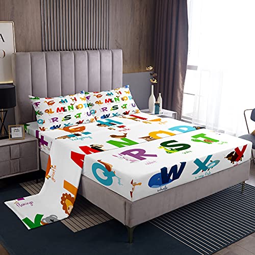 Unicorn Bedding Set for Girls Boys Kids Sheet Set Cartoon Giraffe Koala Sheets Set Decorative Cute Animal Alphabet Bed Sheet Set Toddler Flamingo Penguin Sheets Full Size 4Pcs