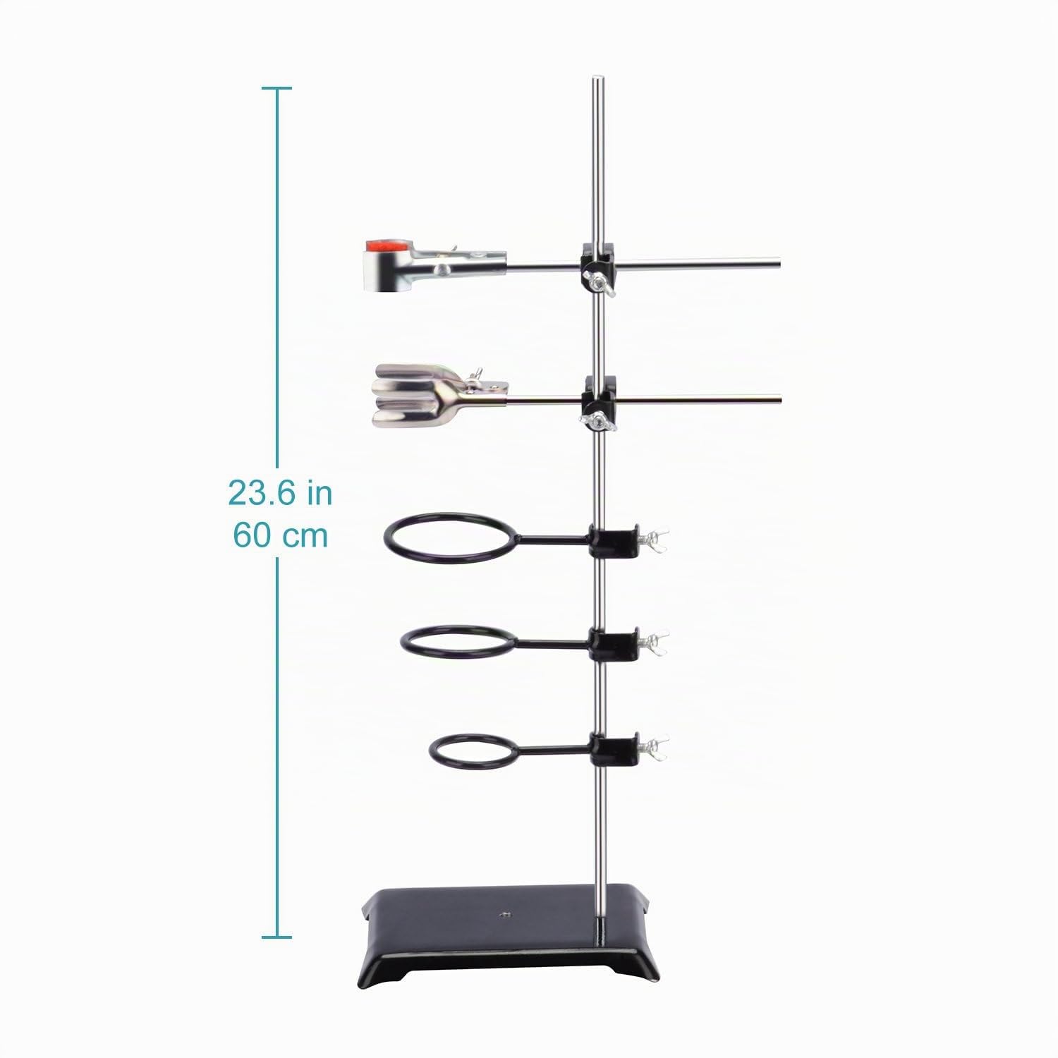 stonylab Laborständer-Set, Labor-Metallwaren-Stützständer mit Stange (60 cm L), 4-Zipfelige Bürettenklemme, Rundring, Kolben- und Bosshead-Klemme