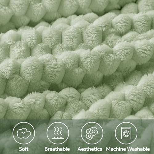 Image of BEDELITE Sage Green Twin Blanket for Couch, Soft Cozy Gift for Women, 60*80 | 3D Jacquard Decorative Fleece Blanket, Super Soft Plush Throws, Cute Birthday Gift for Women & Men, Suitable for All Seasons