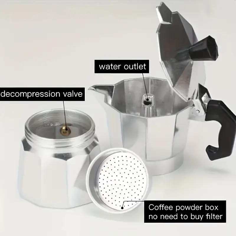 Image of Aluminium Espresso Coffee Maker, Moka Express 6 Cups Espresso Maker /Percolator /Stovetop /Filter Coffee Maker for Italian Mocha Coffee Moka Pot (Silver) (6 Cups)