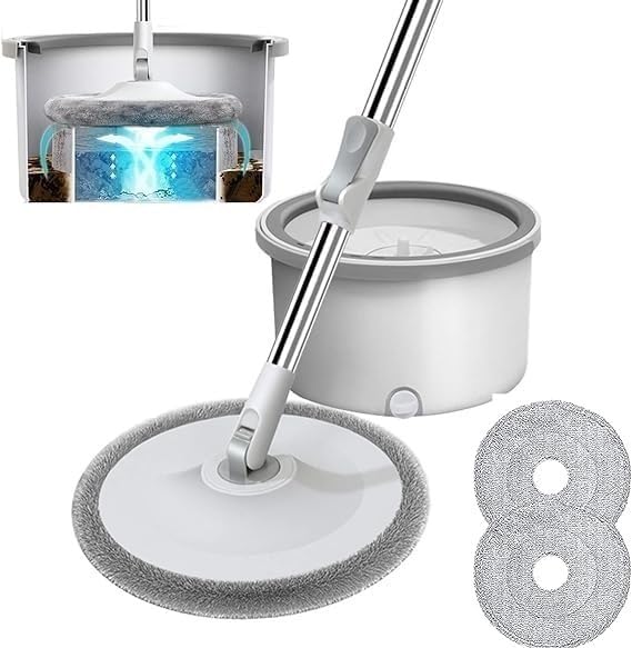 Spin Mop with Bucket Deluxe System for Floor Cleaning - 360° Flexible with Self Separation Dirty and Clean Water System 2Pcs Reusable Microfiber for Grill Basting Mop Wooden Long (A-Grey)-image-48