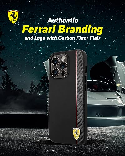 Image of CG MOBILE Ferrari iPhone 14 Pro Max Case [Official Licensed] Vertical Stripe Metal Logo | Mag-Safe Compatible Protective Case /Cover Designed for iPhone 14 Pro Max (6.7 Inch) 2022 - Black