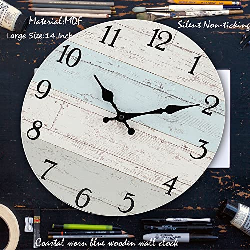 14 Inch Wooden Decorative Round Wall Clock Rustic Country Tuscan Style Wooden Home Decor Round Wall Clock For Living Room Home Pool Patio #TOP3