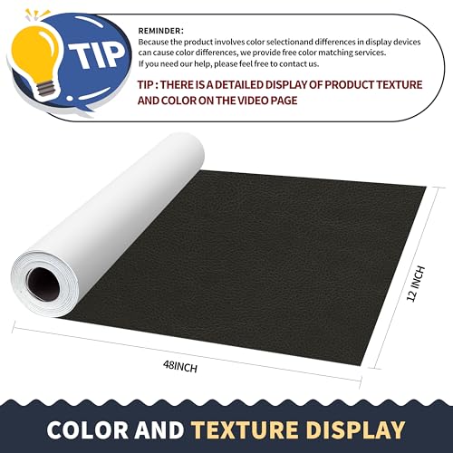 Image of ONine Leather Repair Patch,Leather Repair Tape, 12 x 48 inches Leather Repair Patch for Furniture,Vinyl Repair Kit,Leather Couch Patch,for Sofas, Furniture, Car Seats, Office Chairs(Dark Grey Leather)