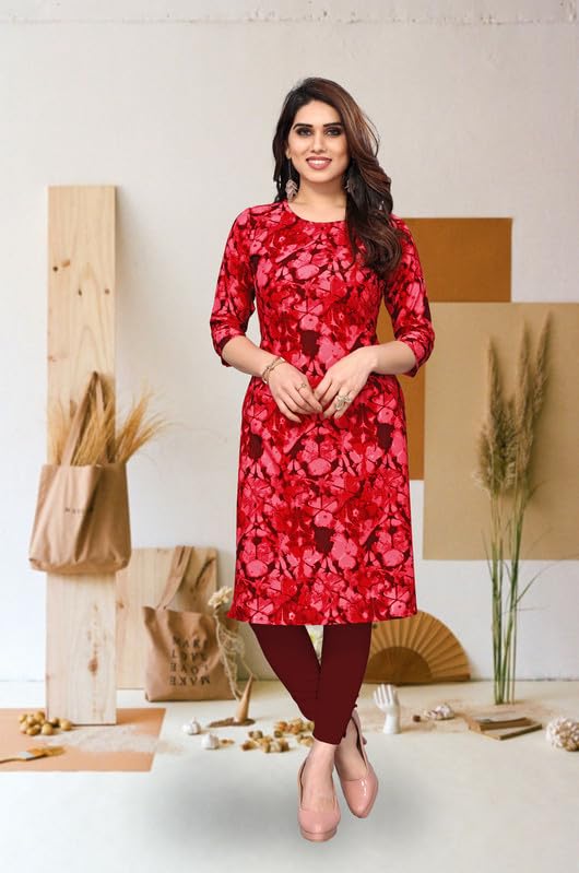 Image of JAKHANA Women's Crepe Printed Casual Straight Calf Length Round Nick Kurta Pack of 4