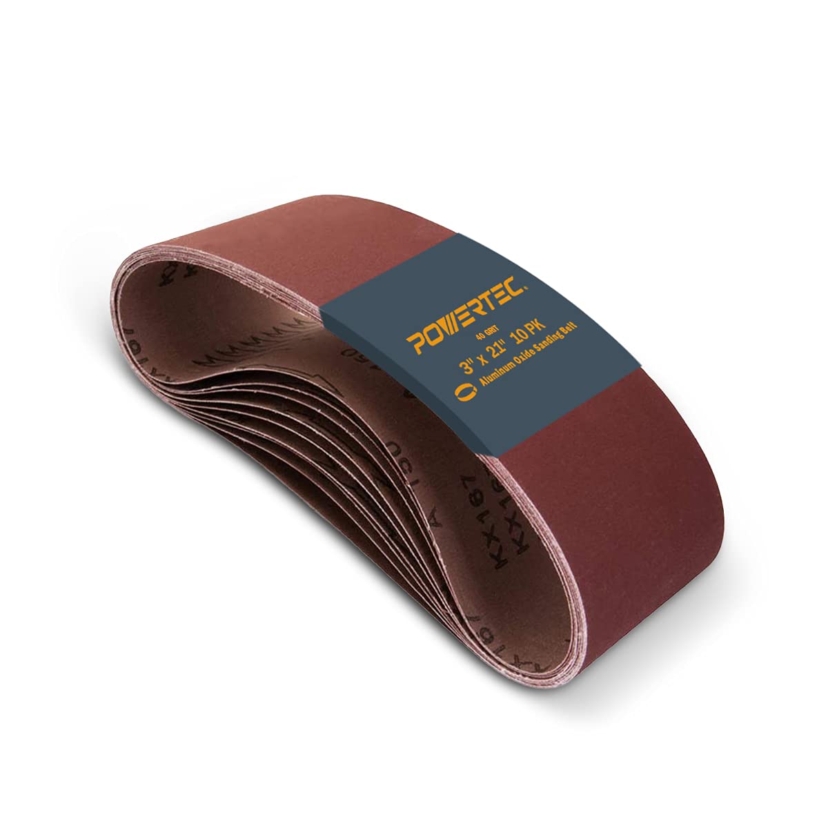 POWERTEC 3 x 21 Inch Sanding Belts, 20PK, 5 Each of 40/80/120/240 Grits Aluminum Oxide Sandpaper, 3x21 Sanding Belt for Portable Belt Sander, Woodworking, Paint Sanding, Metalworking (11043-2)