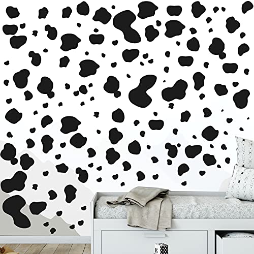 Image of 184 Pcs Cow Print Stickers, Adhesive Wall Stickers Cow Print Vinyl Art Decal Removable Wall Decor Waterproof Animal Design Decals for Bedroom Living Room Nursery(Black)