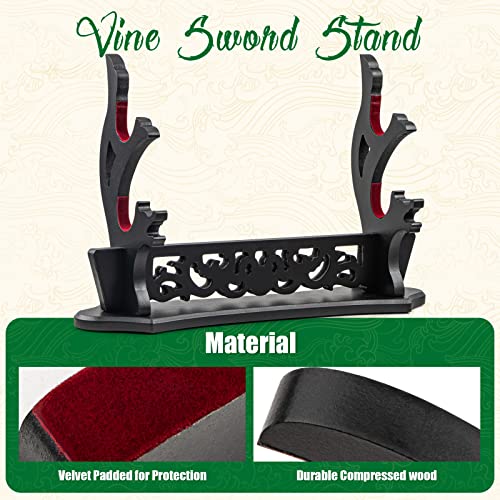 Ekkhysis Vine Sword Stand 2-Tier Padded Hook Katana Stand Holder Display Hanger for Tanto Rapier Samurai Sword Cosplay Blade Tanjirou Demon Slayer Weapon Display Stand (2-tier) - Thumbnail 3