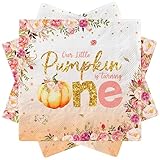 Picture of Little Pumpkin First Birthday Decorations-40pcs Little Pumpkin is Turning One Napkins, Disposable Fall Pumpkin 1st Birthday Paper Napkins for Girls Autumn Thanksgiving Pumpkin Party Supplies
