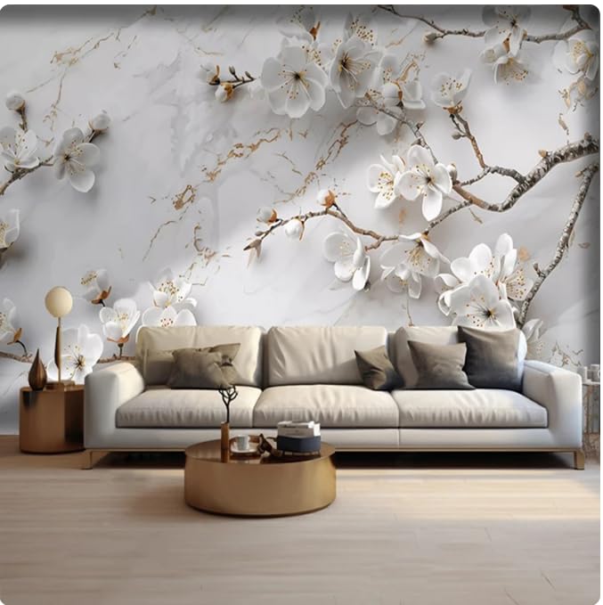 Papier peint créatif 3D fleurs arbre pour agrandir un petit salon avec un fond mural 400x280cm