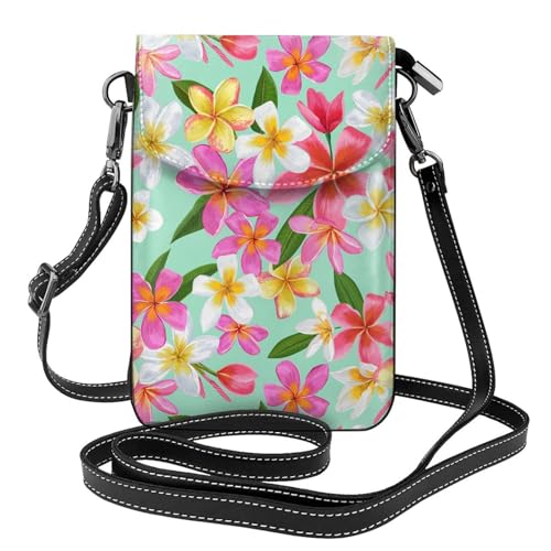Frangipanier et fleurs exotiques : mini pochette téléphone en cuir PU premium
