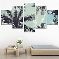 SIGNWIN 5 Panel Canvas Wall Art Modern Art Decorative Elements Expressive Leaves Multicolor Patterns Photography for Home Decorations Ready to Hang - 60