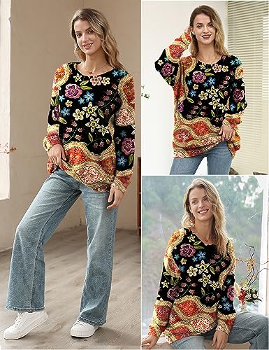 Image of YESNO Women Christmas Sweater Graphic Printed Oversized Pullover Sweaters Casual Loose Knit Tops S01