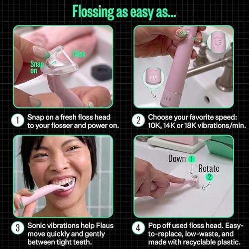 Image of FLAUS Electric Flosser (Extra Strength Woven) - Shark Tank + Oprah's List - Water Floss Alternative - Plaque Remover for Adult - Easy Vibration Flossing - Safe Portable Gum + Teeth Cleaning Tool