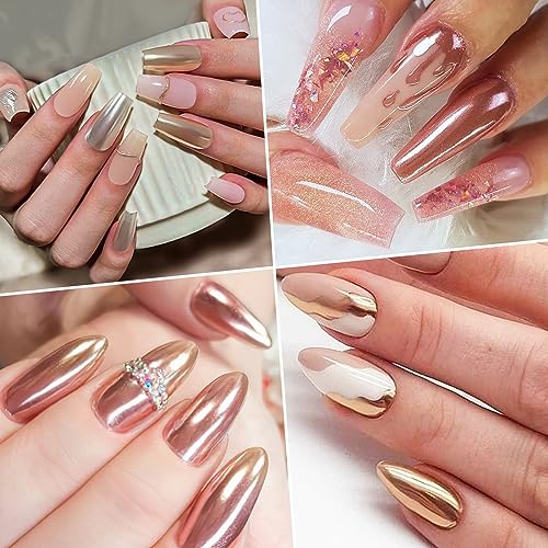 GJNL 6 Colors Gold Chrome Nail Powder - 6 Jars Metallic Effekt Chrome Pulver Nägel, Roségold Chrom Pigmente für Nägel Nagelpulver Chrom Nägel, Champagner Gold Pigment Glitzerpuder Pulver für Nägel