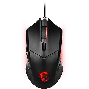 MSI Clutch GM08 Gaming Mouse, 4200 DPI, Optical Sensor, 3 Adjustable Weights, Red LED Lighting, Symmetrical Design, Black