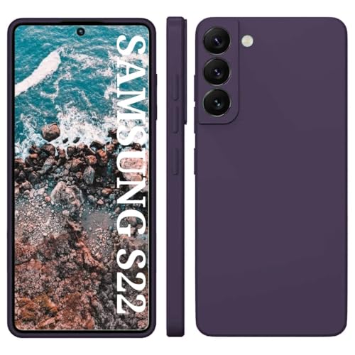 Image of DIZORO Liquid Silicone Case with Microfiber Cushioning Compatible for Samsung Galaxy S22 5G Shockproof Slim Back Cover, Gel Rubber Full Body Protection (Deep Purple)